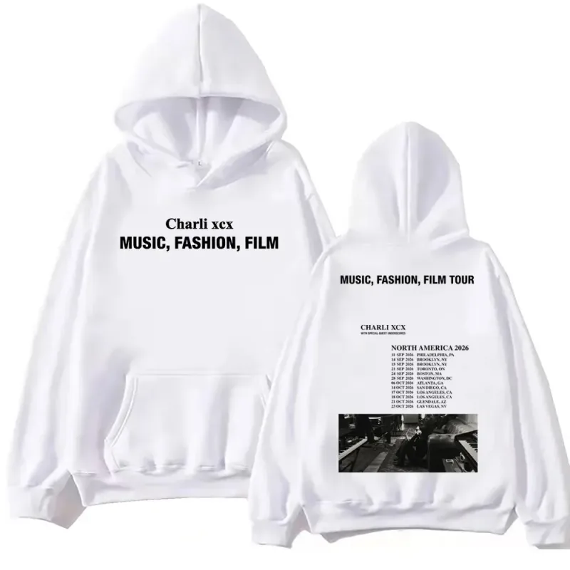 Singer Charli Xcx Music Fashion Film Tour 2026 Hoodies Men Women Rock Punk Sweatshirts High Quality Fleece Oversized Pullovers — image 4