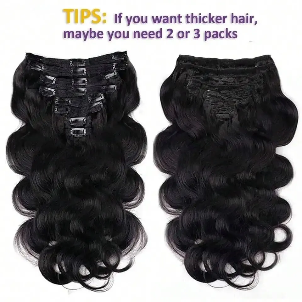 Clip in Body Wave Hair Extensions for Black Women Real Unprocessed Virgin Human Hair Clip in Extensions #1B/#2 Brown Color 120g — image 3
