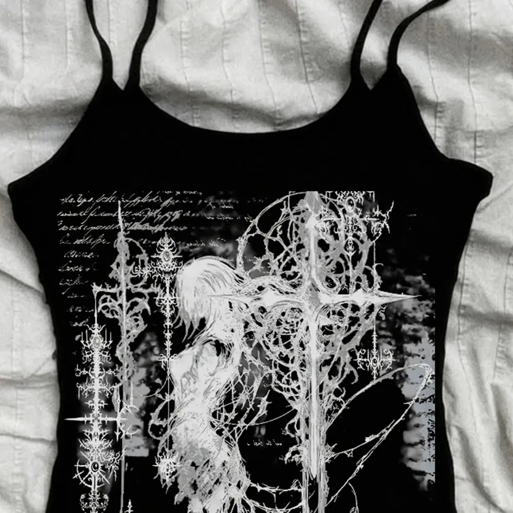 2000s Y2k Tops With Suspenders Aesthetic Women's Blouses Goth Clothes Tanks & Camis Crop Top Women Emo 90s Vintage Clothes Woman — image 4