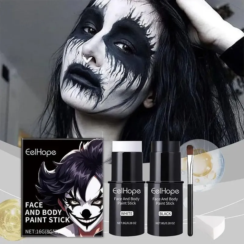 Cover Foundation Clown Färgglad Långvarig Vattentät Halloween Festlig Makeup Tillbehör Set Svart Vit Face Body Paint Kit — image 6