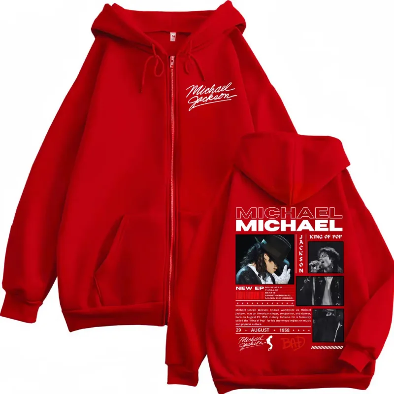 Singer Michael Jackson Classics Zipper Hoodies Rock Fashion Vintage Zip Up Pullovers Men Women Casual Long Sleeve Sweatshirts — image 4