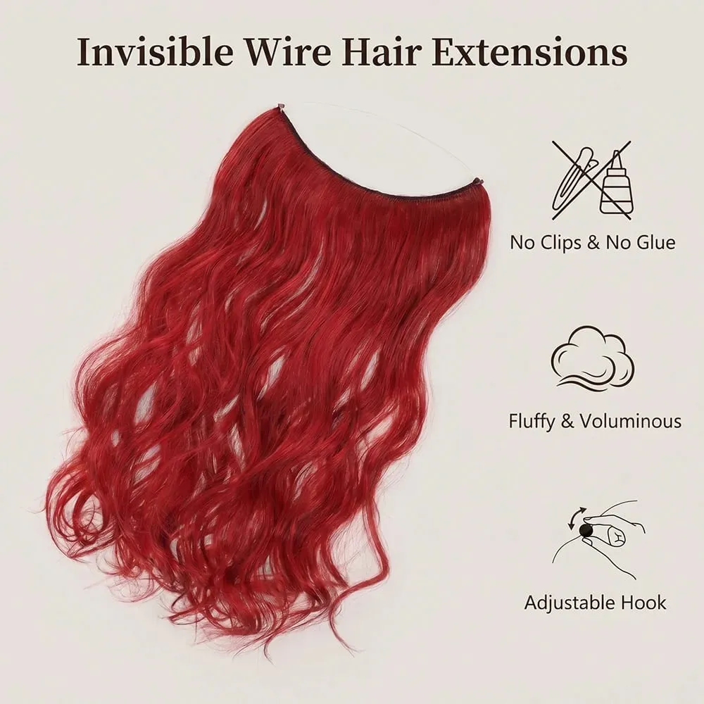 26" Invisible Wire Hair Extensions Curly Burgundy No Clip Synthetic Hairpiece Women Natural Heat Resistant Fiber Hairpieces — image 5