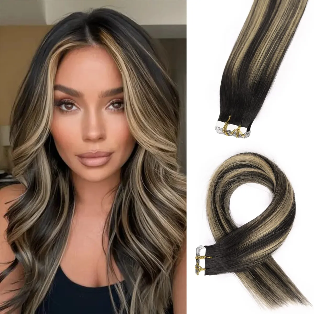 20 Pcs Real Human Hair Tape ins Extensions Straight Double Side Tape in Hair Extensions Highlight Tape in Remy Hair Extensions