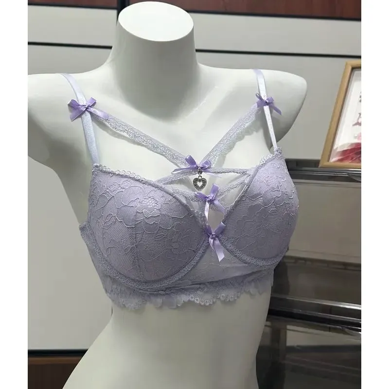 Sexy Women Lace Lingerie Set Heart Pendant Decor Magic Push‑Up Bust Boost Soft Comfort Bra Panty Set S‑XL 32‑38AB — image 2