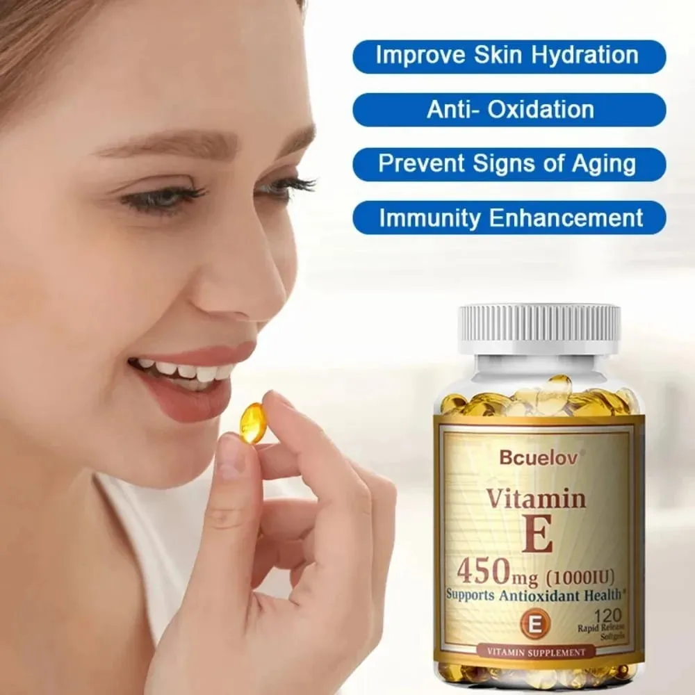 Vitamin E 1000IU Capsules - Supports Skin Cardiovascular Health Boosts Immunity Anti-aging Skin Health