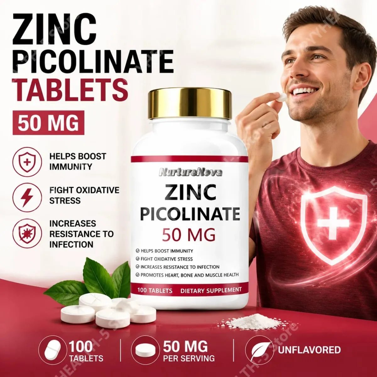 Zinc Picolinate Tablets for Antioxidant Support Bone and Muscle Wellness Daily Mineral Supplement for Adults 100 Tablets — image 1