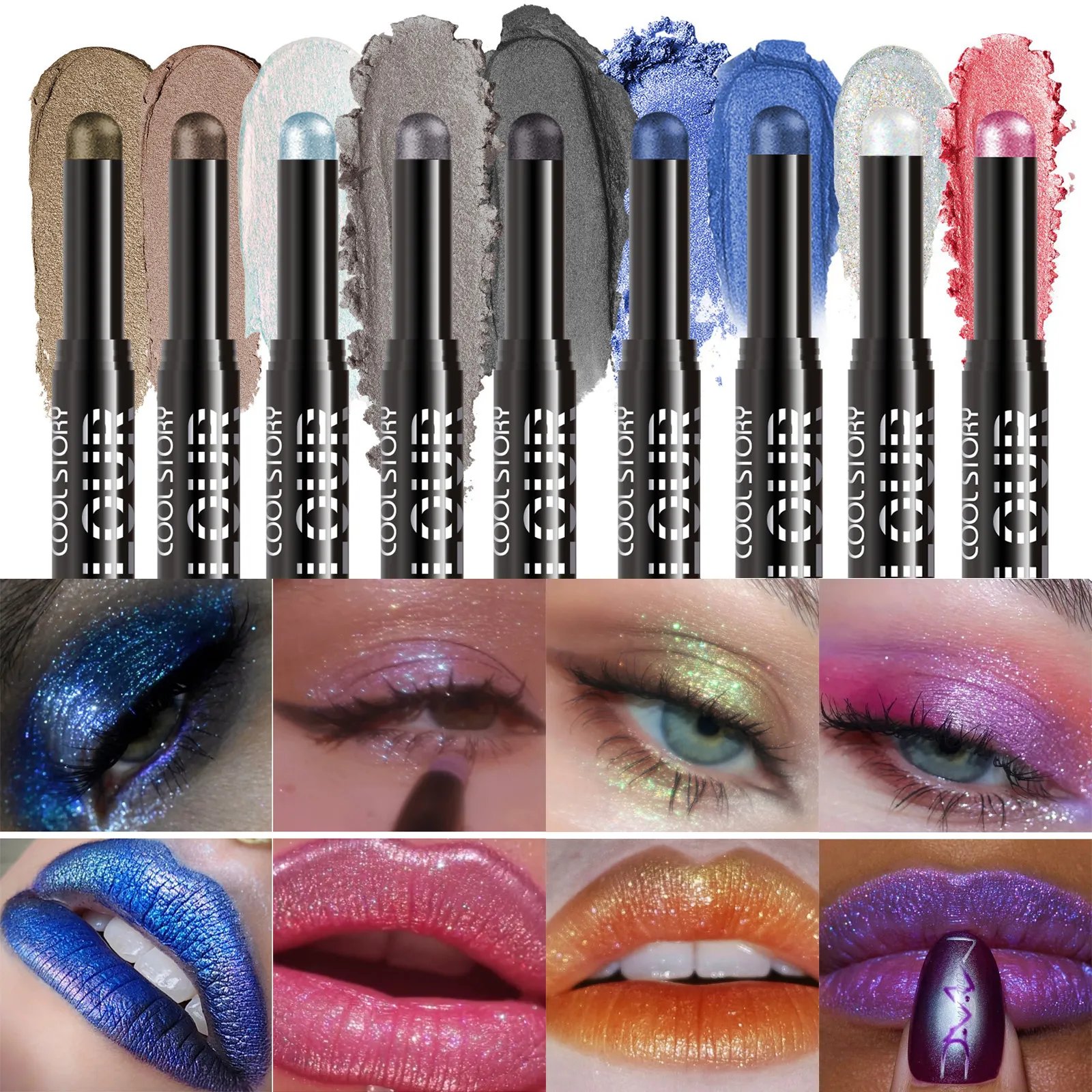 2 in 1 Eyeshadow Lipstick Stick Pencil Waterproof Glitter Brighten Matte Eye Shadow Makeup Pigment Eyeshadow Pen — image 2