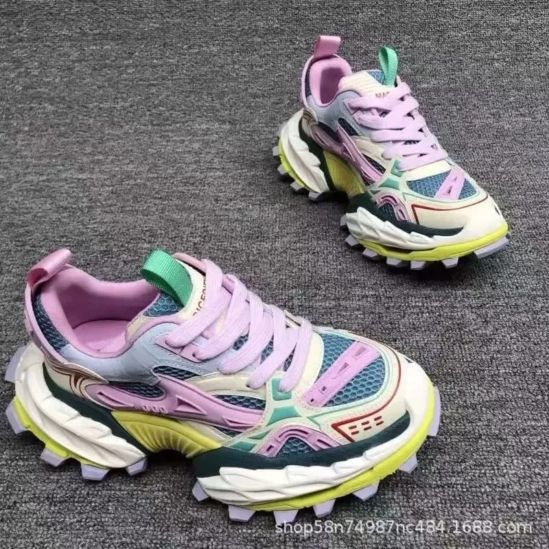 Men Sneakers Elevated Dad Sneakers Color Block Mesh Shoes Men Chunky Casual Shoes with Thick Sole Shoes for Men
