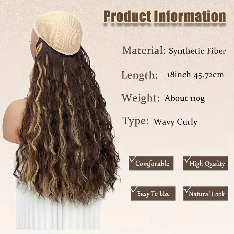 18Inch Synthetic Long Wavy Culry Fluffy Hair Extensions Invisible Fishing Line Soft Hair Pieces for Women Daily Wear — image 2