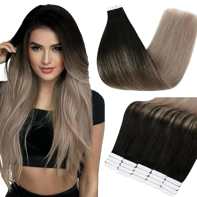 Full Shine Tape in Hair Extensions Balayage Tape ins Human Hair Extensions 20Pcs 50G Ombre Seamless Remy Skin Weft Hair — image 17