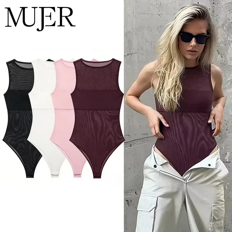 Sexy Mesh Bodysuit Women Transparent Tight Bodys for Women Summer Sleeveless Tops Woman Tulle Sexy Lingerie Body Woman — image 2