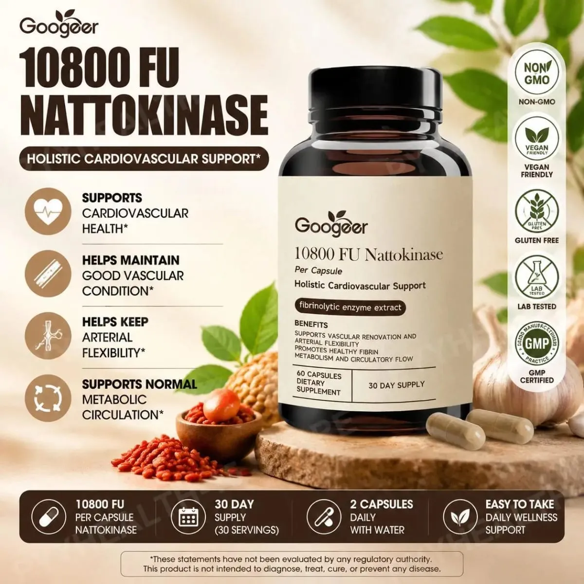 Googeer Advanced Enzyme CoQ10 Formula Capsules Clean Vegan Non GMO Daily Wellness Support Supplement 60 Capsules Easy Use — image 1