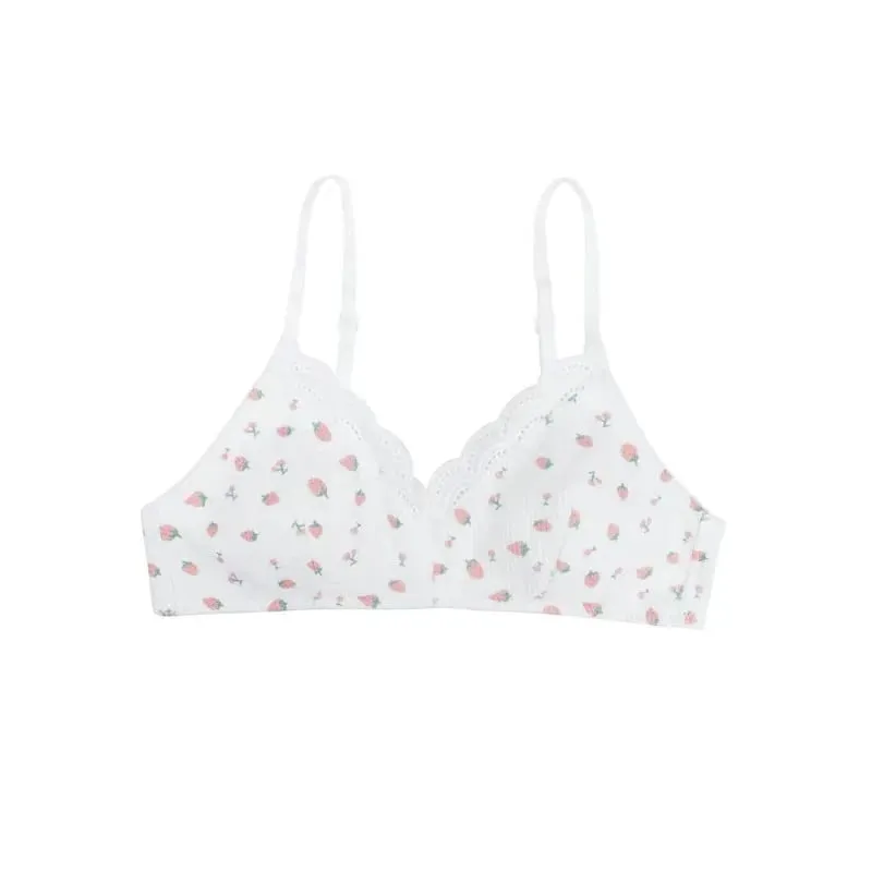Sweet Japanese Lolita Bra Set Cherry Strawberry Print Wireless Non Padded Bralette Anti-Sagging Comfort AB Cup MOYISU 32-38 Sexy