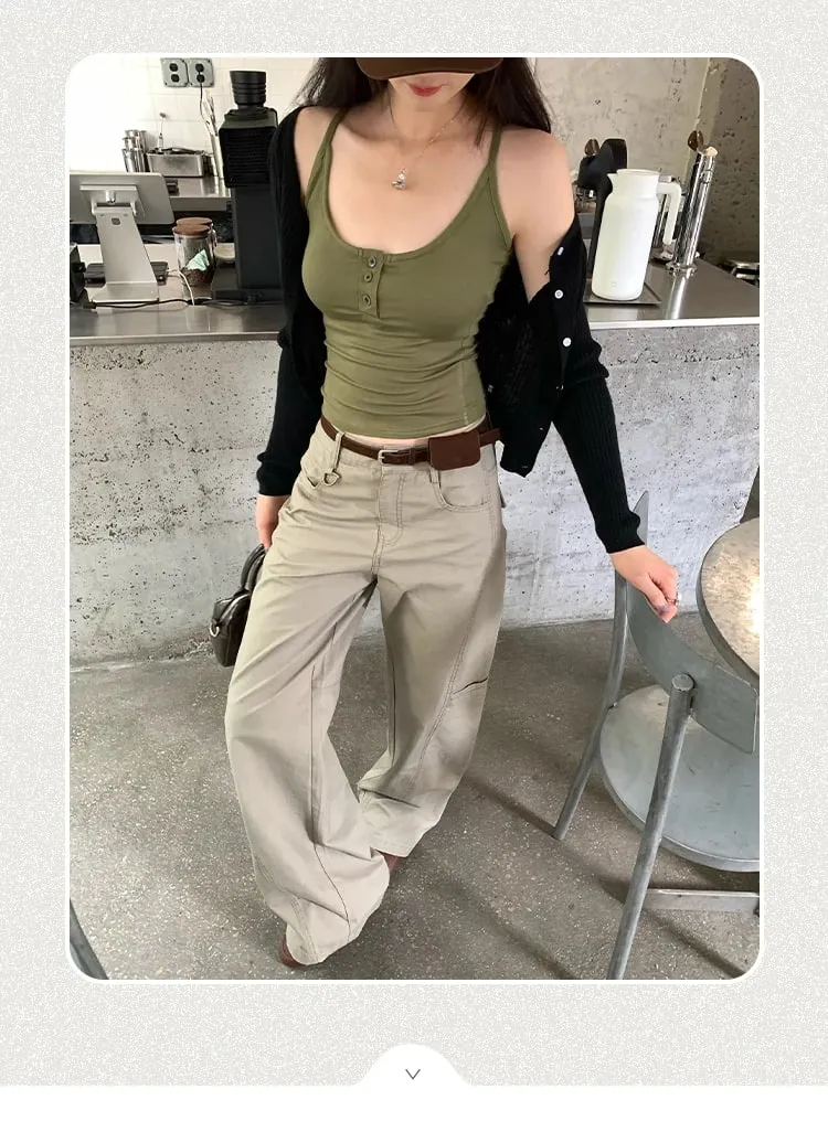 Korean Stylish Design U-Neck Button Sleeveless Camis 2026 Summer Y2K Hot Girl Layering Tank Top Solid Color Versatile Crop Top — image 7