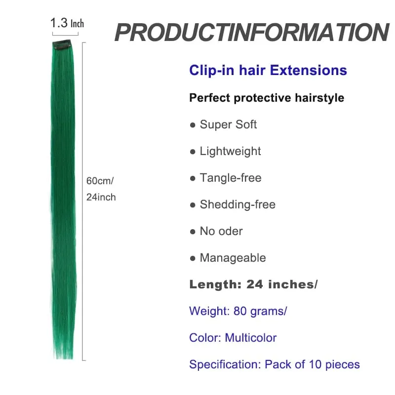 10Pcs 24 Inch Colored Clip In Hair Extensions Straight Synthetic Highlight Hairpieces For Girls Cosplay Party — image 3