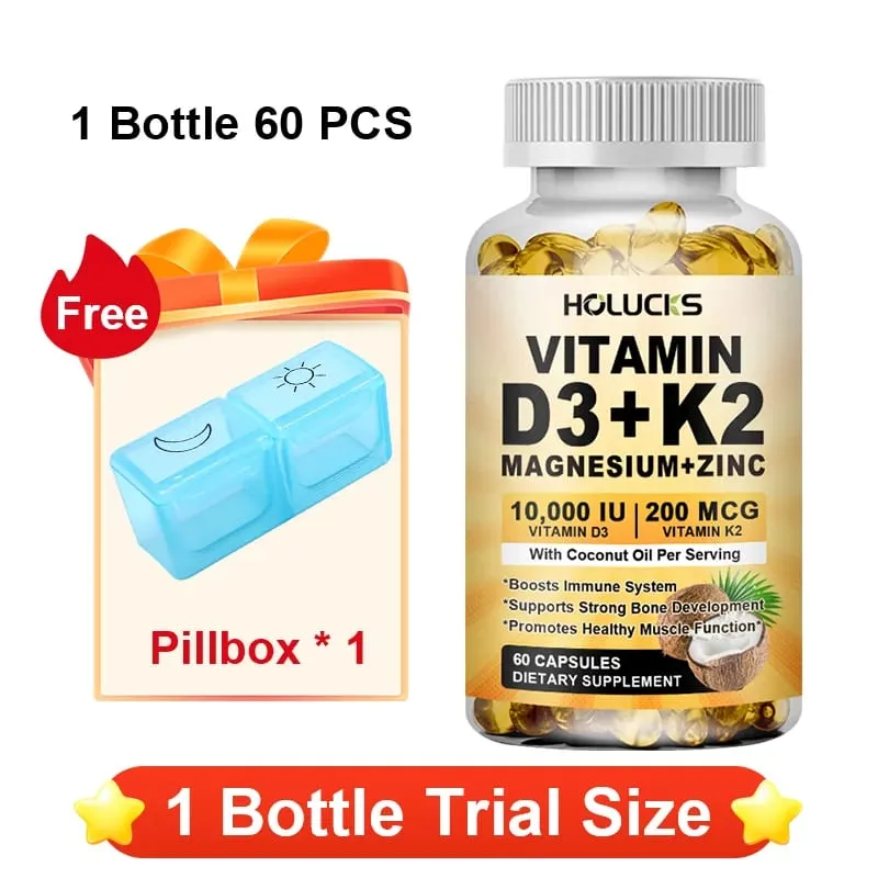Holucks Vitamin D3+K2 Capsules with Magnesium Zinc Supports Bones & Joints Health Immune System Daily Sports Vitality