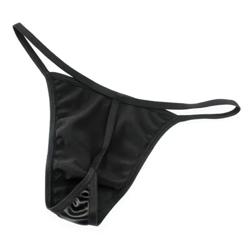 2PCS Men's T-back Thong Sexy Thin Strap Glossy Ice Silk Underwear Male U Convex Night Bikini Low Waist Plus Size Satin G-strings — image 13