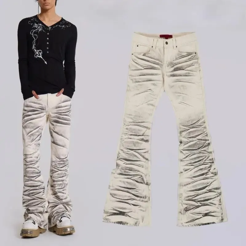 Y2K Vintage Distressed Micro Flared Jeans Washed High Street Hip Hop Wide Leg Denim Pants Gothic Slim Fit Unisex Trumpet Jeans — image 2