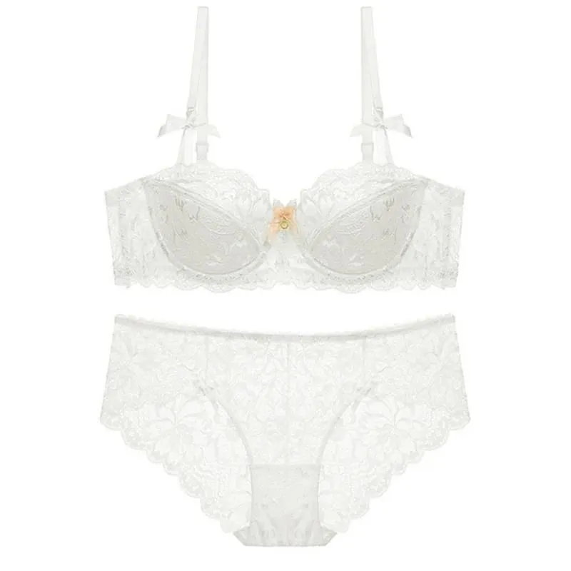 Adjustable Strap Underwire Lingerie Set for Women 2Pcs Floral Lace Bra and Panty