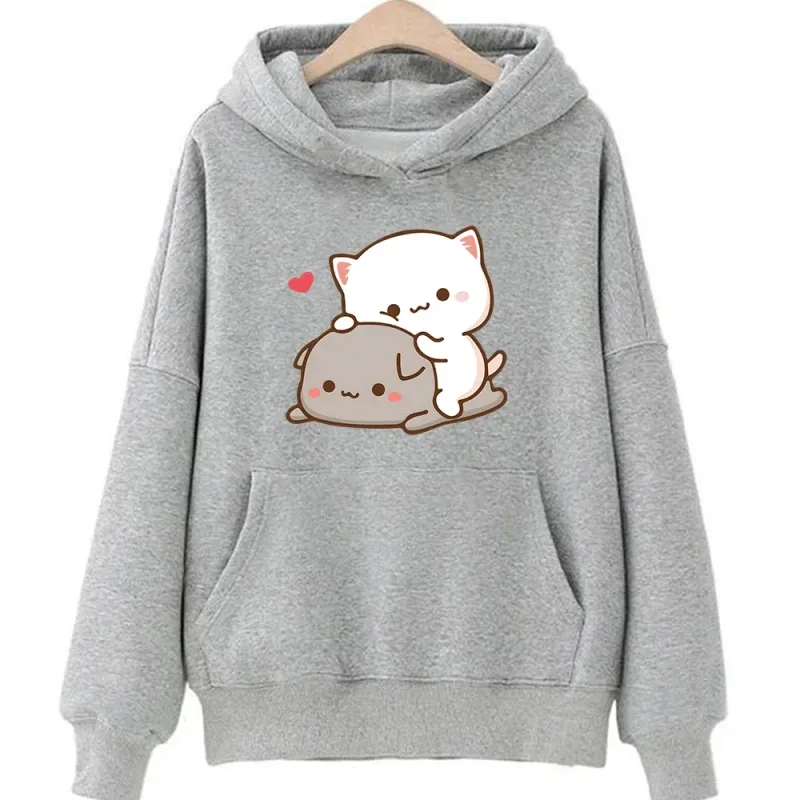 Mochi Peach And Goma Cute Cat Hoodie Sweatshirt for Girls Fashion Kawaii Cartoon Pullovers Women_Men Environmental protection — image 8