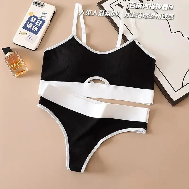 Seamless Bras Sports Bra And Panties Set Women Hollow Out Cotton Underwear U Back Push Up Bras Comfort Sexy Set Lingerie — image 8