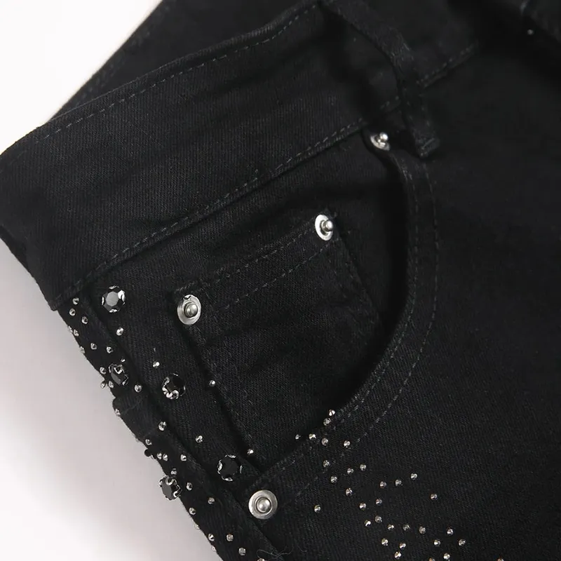 Men's Flared Denim Jeans Punk Crystal Rivet Stretch Black Cotton Spandex Pants Slim Boot Cut Trousers — image 4