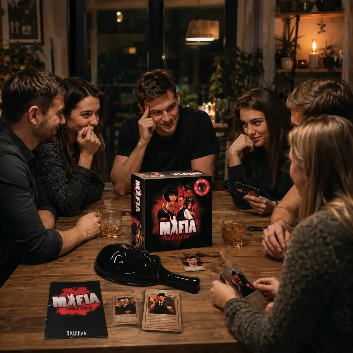 Mafia Board Game Set Strategy Deduction Party Card Game with Mask and Cards for Family Game Night Russian Version — image 5