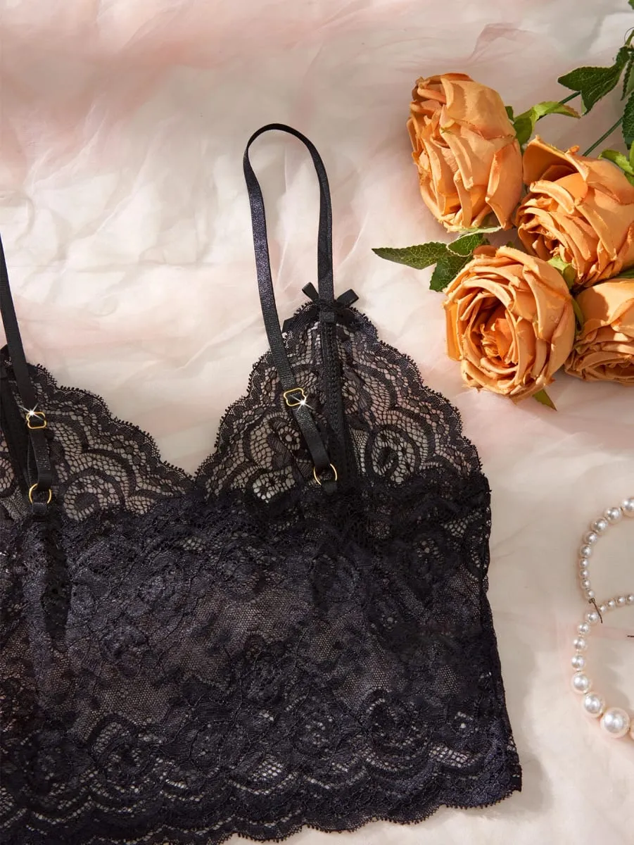 Women Black Open-Back Lace Two-Piece Panties Underwear Sleep Set — image 5