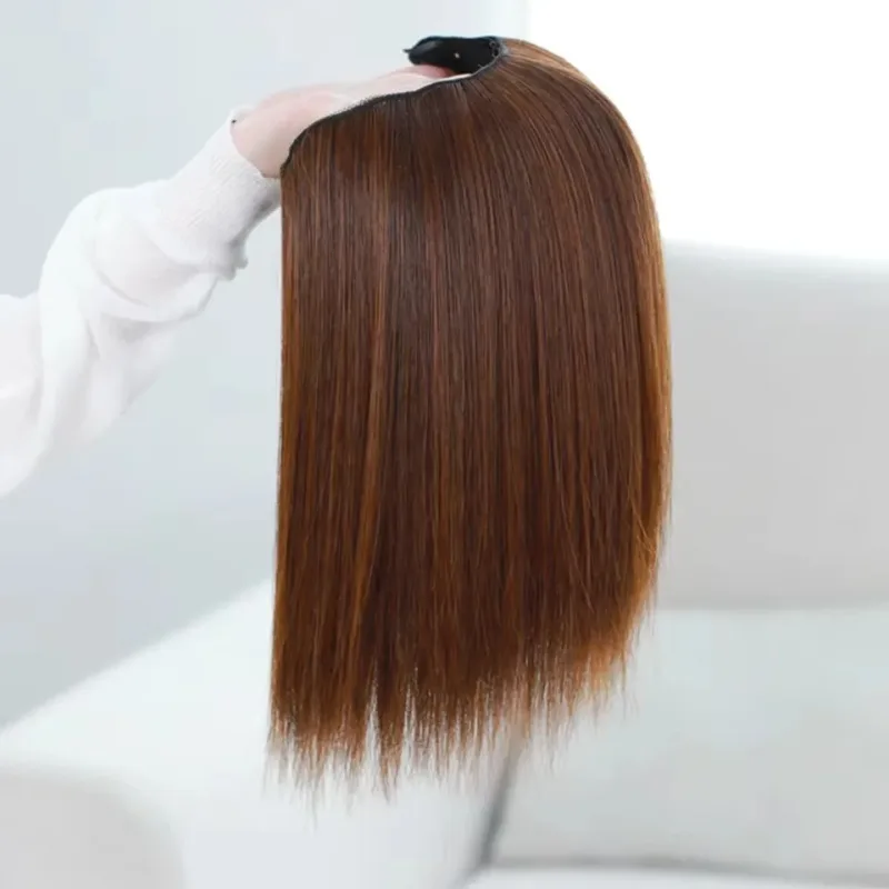 Synthetic Hair Pieces Invisible Clip In Hair Pad High Hair Pieces In Hair Extension Fluffy Synthetic Natural Wig For Women