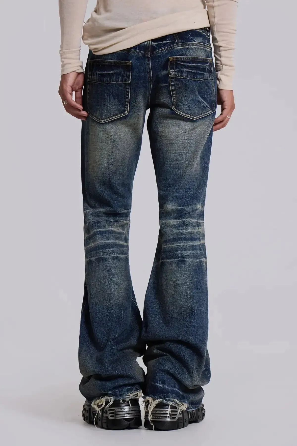 Y2K Mid Blue Flared Jeans Vintage Washed Men Women Bootcut Jeans Gothic High Street Unisex Streetwear Retro Baggy wide leg Pants — image 10