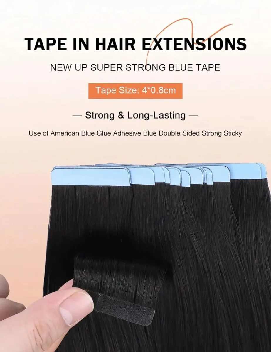 Tape In Hair Extensions 12-20 inch 20 Pcs Set 100% Human Hair Remy Wefts Glue Easy Application for Thin Hair Thick Hair Instant