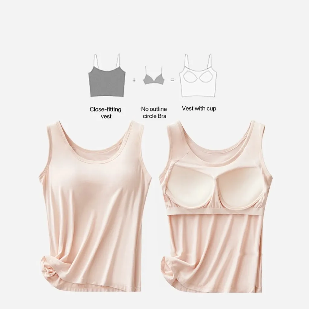1pcs Women's Vest Tops Round Neck Vests Solid Color Padded Slim Fit Tank Tops Sexy Feminino Casual Tank Tops With Built In Bras — image 4