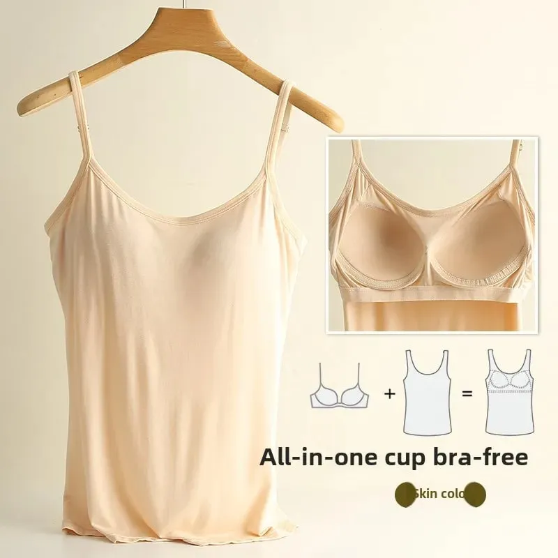 3XL For 45-85kg Modal Plus Size Camisole Tank Top With Fixed Cup Women's Chest Padded Outer Wear Bottoming Underwear Wear-Free — image 6