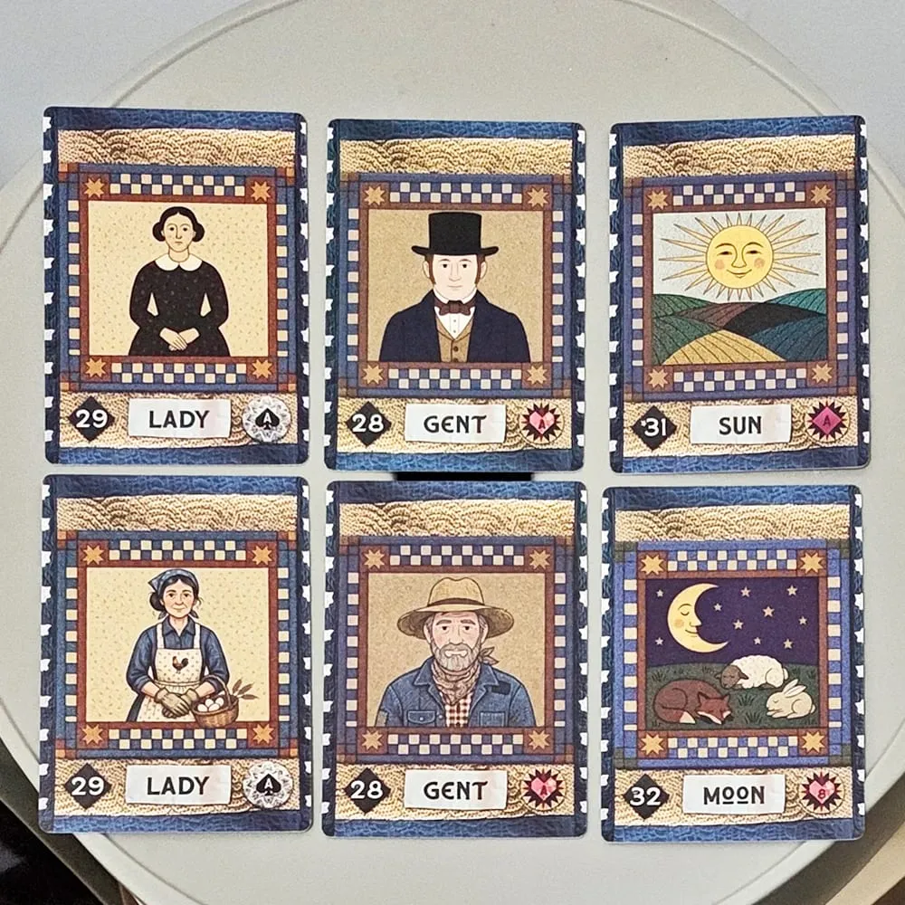 Country Quilts Lenormand Deck 9*6cm 36-Card Folk Art Divination Deck with Rustic Quilt Pattern on Double-embossed Cardstock