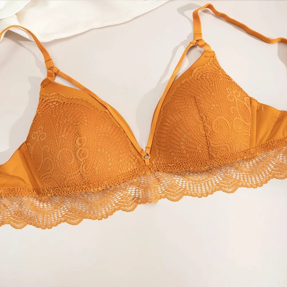 Women Wireless Lace Bra Briefs Set Adjustable Thin Straps Soft Breathable Daily Lingerie Suit 3 Colors Available