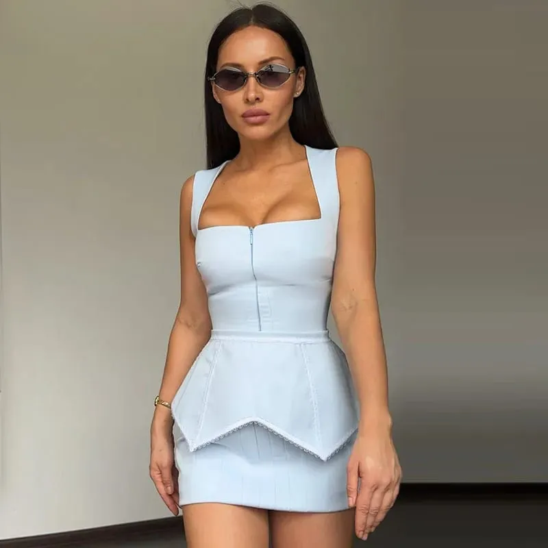 Elegant Printed Women's Dress Sleeveless Square Collar Waist-Closed Lady Mini Dresses With Waist Tape 2026 Summer Female Robes — image 4