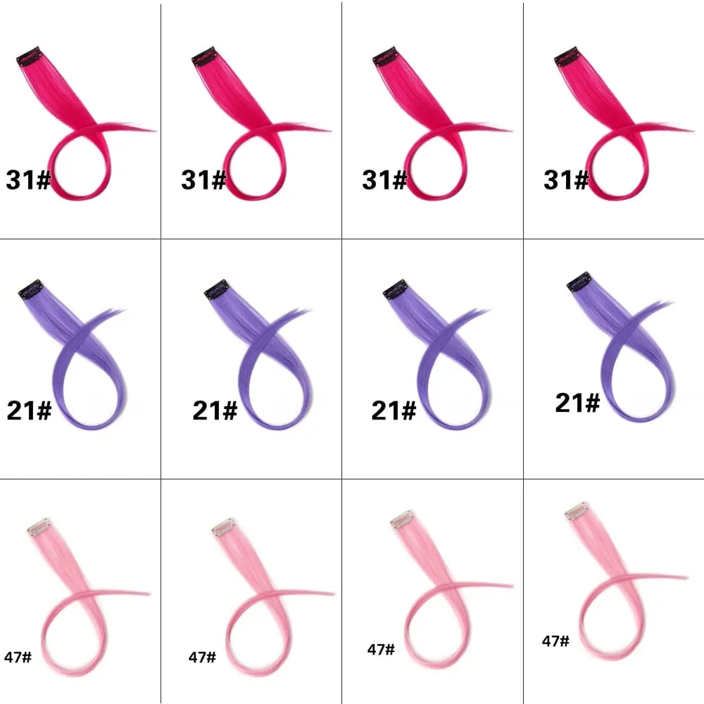 12 Pcs Clip In Colored Hair Extensions For Kids Women 20 Inches Rainbow Long Straight Synthetic Hairpiece Heat Resistant Hair — image 15