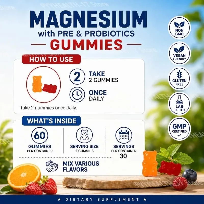 Docteat Magnesium Gummies with Pre & Probiotics for Stress Relief Supports Restful Sleep Relaxation and Recovery 60 Gummies — image 6