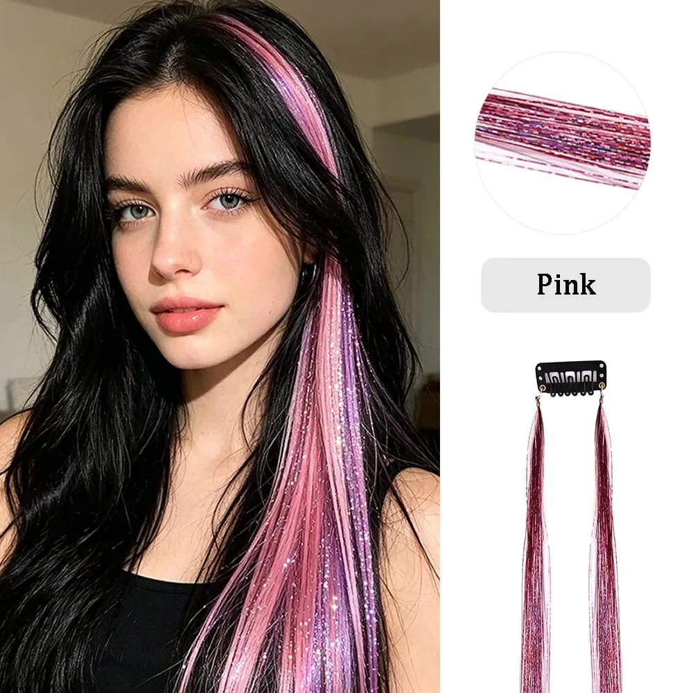 Multi-color Laser Wire Hair Extensions Shiny Tinsel Clip-in Hair Pieces Glitter Colored Hair Strands for Daily & Party Hairstyle — image 13