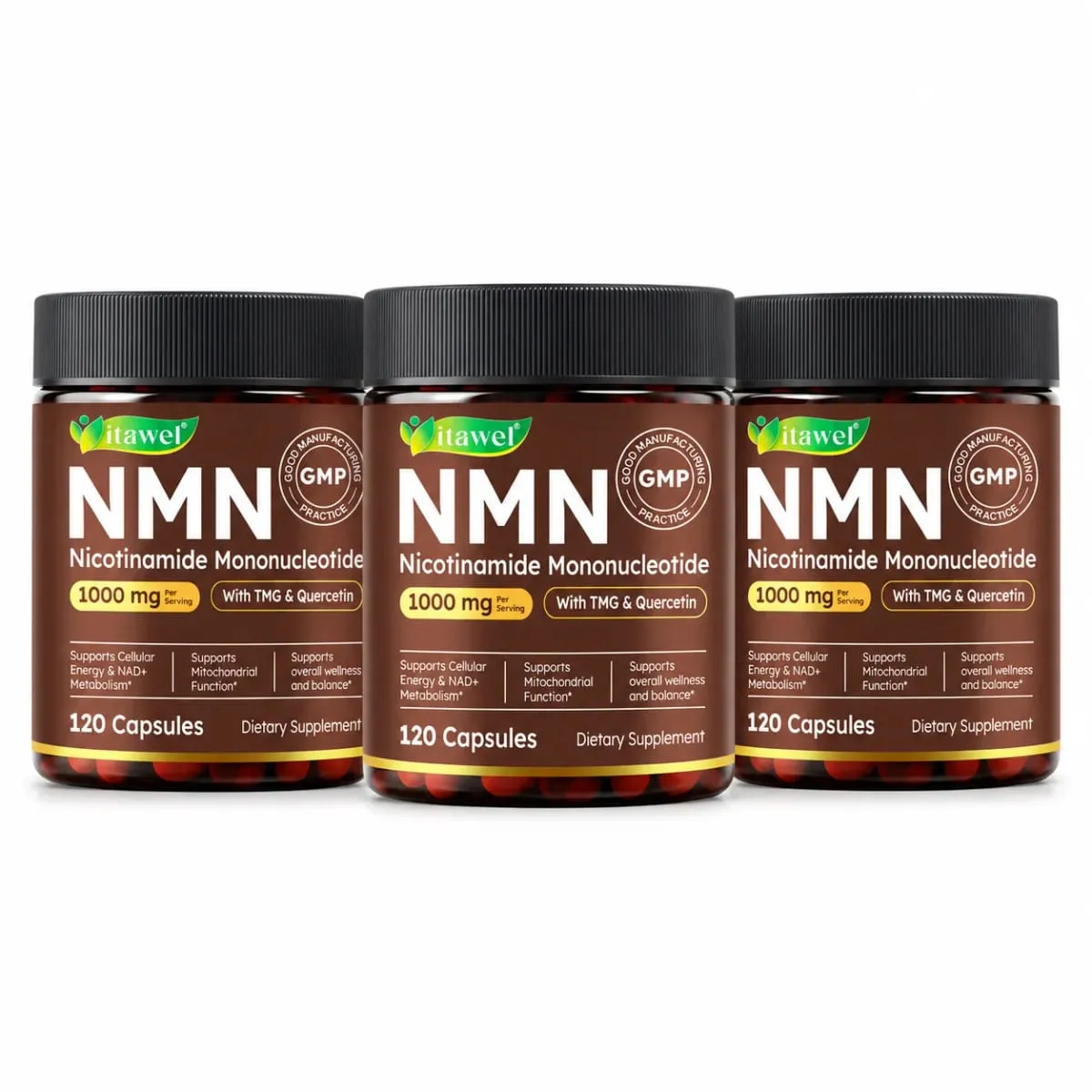 NMN Capsules 1000mg Beta Nicotinamide Mononucleotide TMG Quercetin Resveratrol NAD+ Metabolism Mitochondrial Function 120 Count — image 9