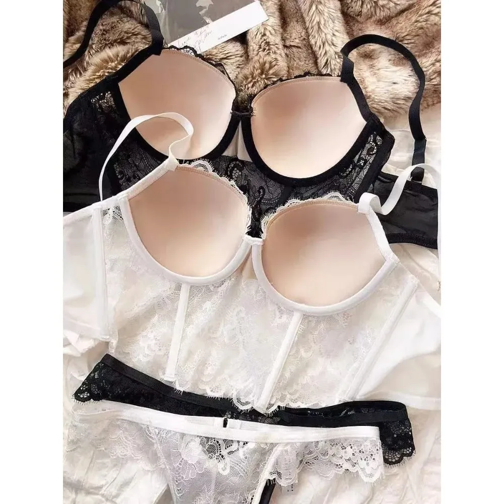 Women French Lace Fishbone Bra Soft Underwire 3/4 Cup Push‑Up Anti Sag Lingerie Slim Side Boob Control Sexy Ladies Underwear — image 2