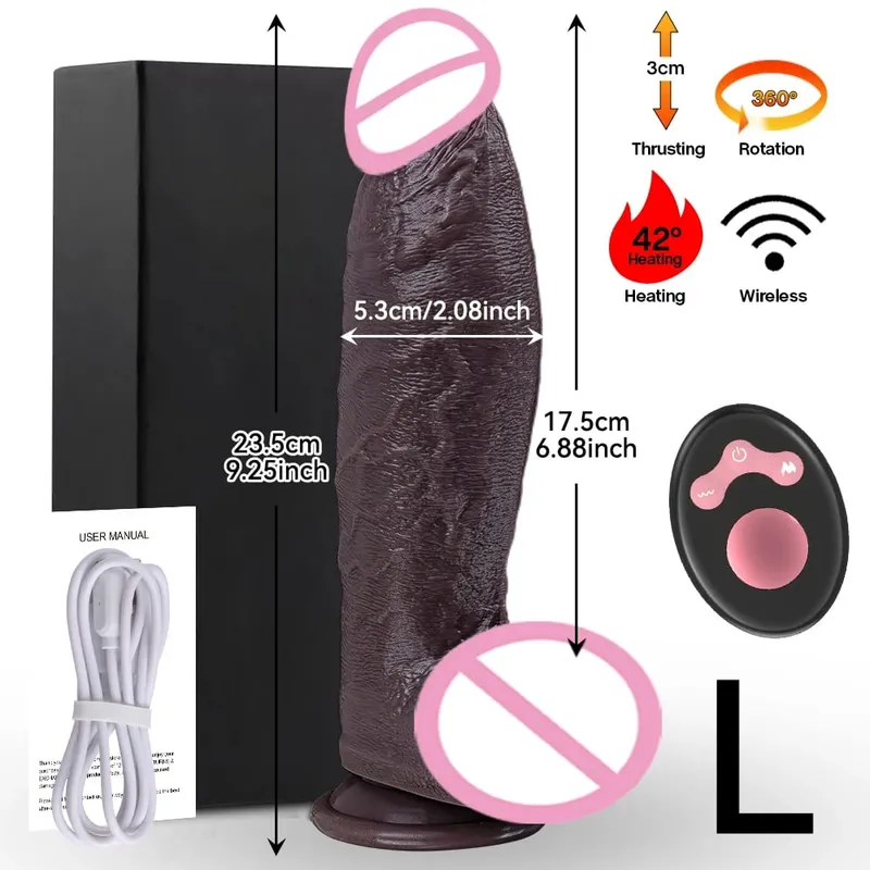Thrusting Dildo Black Dick Elescopic Vibrating Dildo Vibrator Heating Sex Toy G-Spot Anal Stimulation Vibrating For Women — image 14
