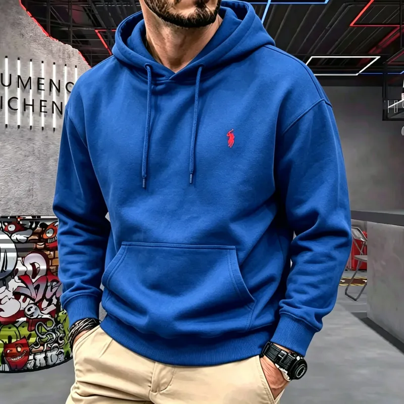 Pakaian lelaki bertudung mewah lengan panjang 2026 musim luruh-musim sejuk mewah sulaman kuda bergaya golf atas hoodie kasual pakaian lelaki — image 8