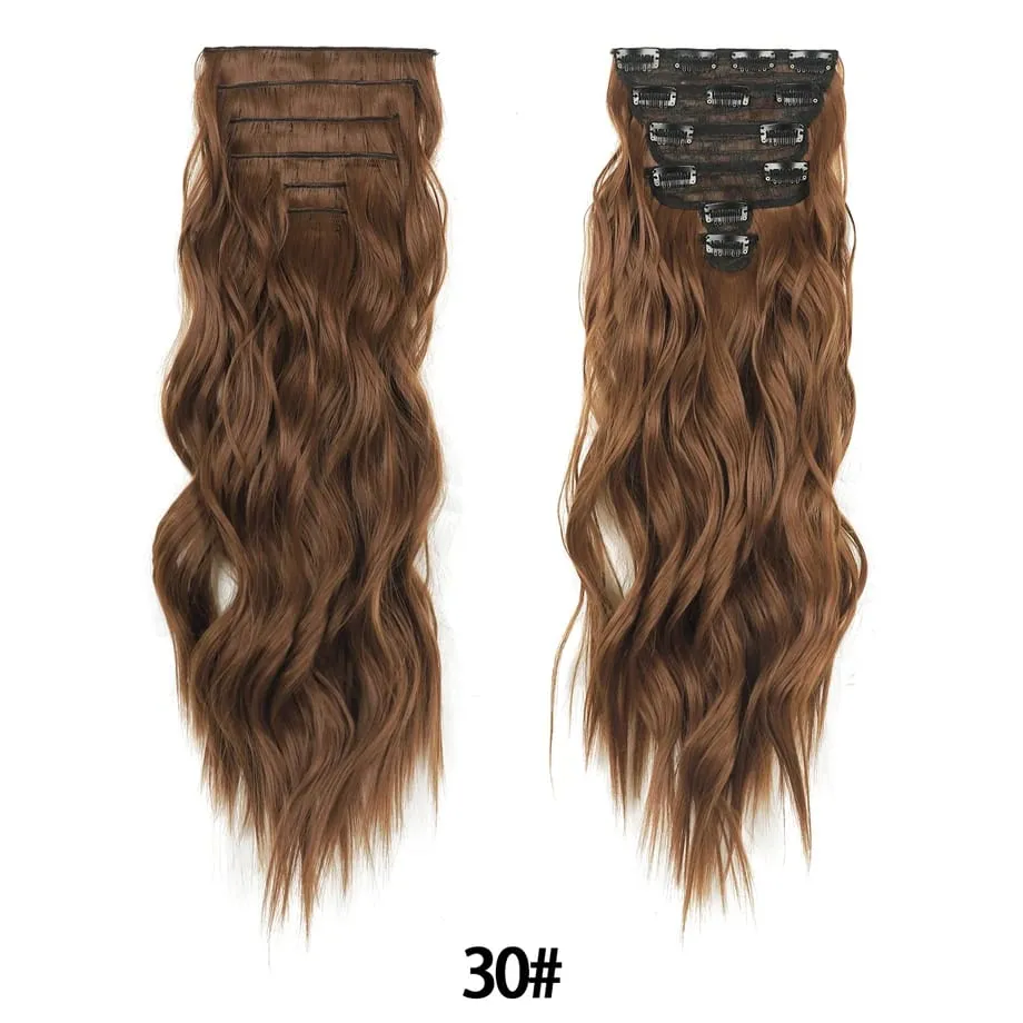 6PCS Clip in Hair Extensions Honey Blonde Mixed Light Brown 24 Inch Long Water Wavy Synthetic Hair Extensions For Women Use — image 14