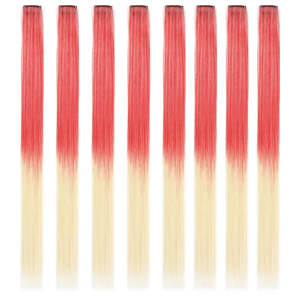 8pcs/pack Colored Party Highlights Clip in Hair Extensions for Girls 22 inches Multi-colors Straight Hair Synthetic Hairpieces