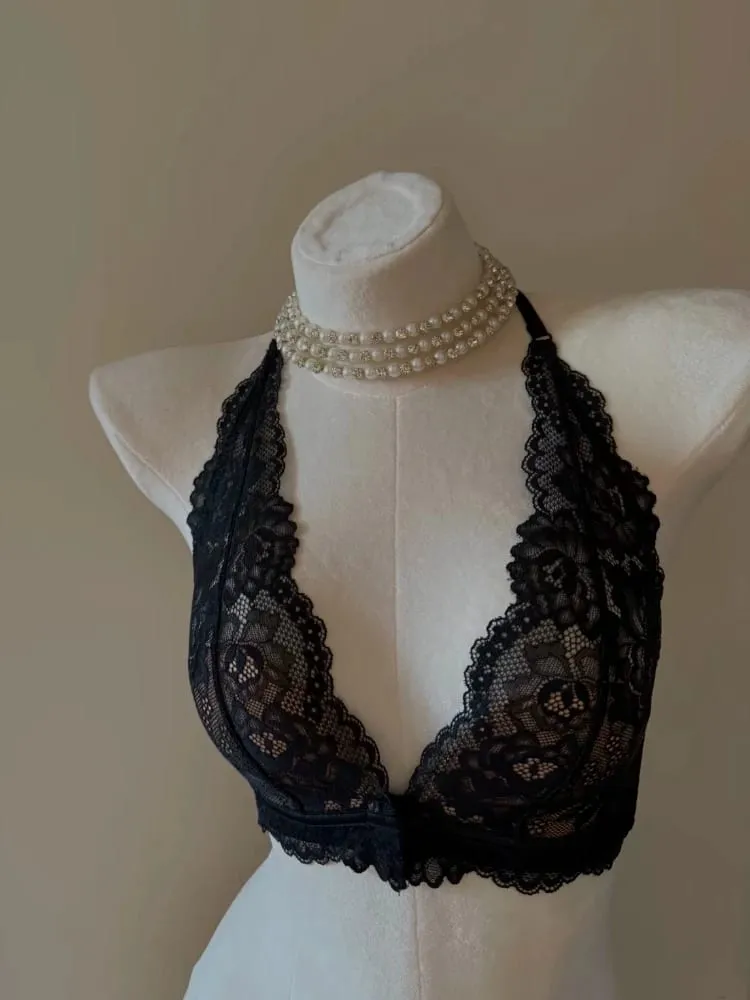 French Vintage Lace Halter Bra Set Wireless Thin Cup Small Breast Push Up Anti Sag Lifting Soft Pure Desire Ladies Intimate Bras — image 6