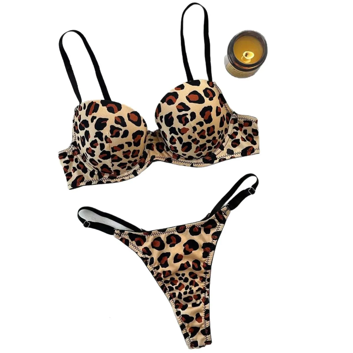 2026 European American Fashion Women Sexy Lingerie Leopard Print Bra Panty Comfortable Push Up Erotic Lingerie Set — image 1