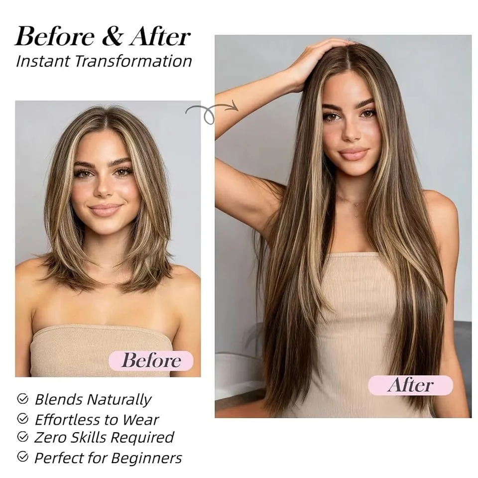 24Inch Clip in Hair Extensions Invisible Synthetic Extension 6PCS Long Straight Heat Resistant Clips on Hairpieces for Women — image 7