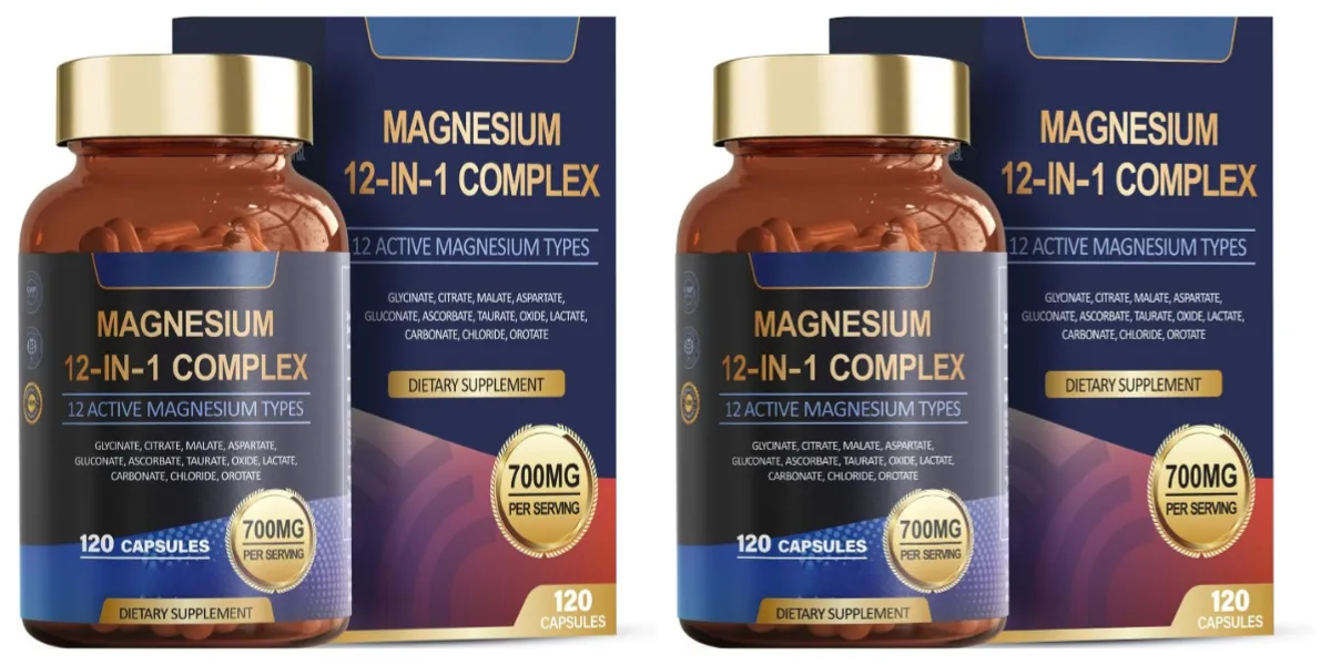 Magnesiumglycinat 12-i-1 kompleks søvn- og humørstøtte Muskel- og knoglesundhed Citrat Malat Taurate 120 kapsler ikke-GMO