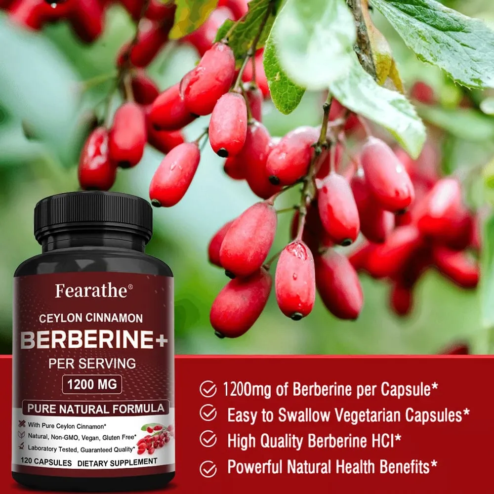 Berberine HCI & Ceylon Cinnamon Capsules Support Cardiovascular Gastrointestinal Liver Immune Health & Metabolic Balance